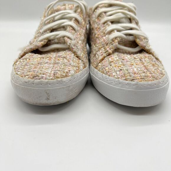 Zara Sequin Banana Patch textured TweedTan White Bronze Sneakers Size 37 - Picture 11 of 12